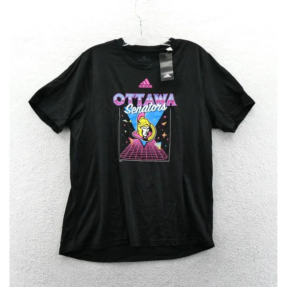 Ottawa Senators Shirt Mens Medium Adidas Black NHL Hockey Sport Tee Athletic New